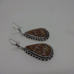 Beautiful "COCONUT JASPER" Handmade Sterling Dangle Earrings #637